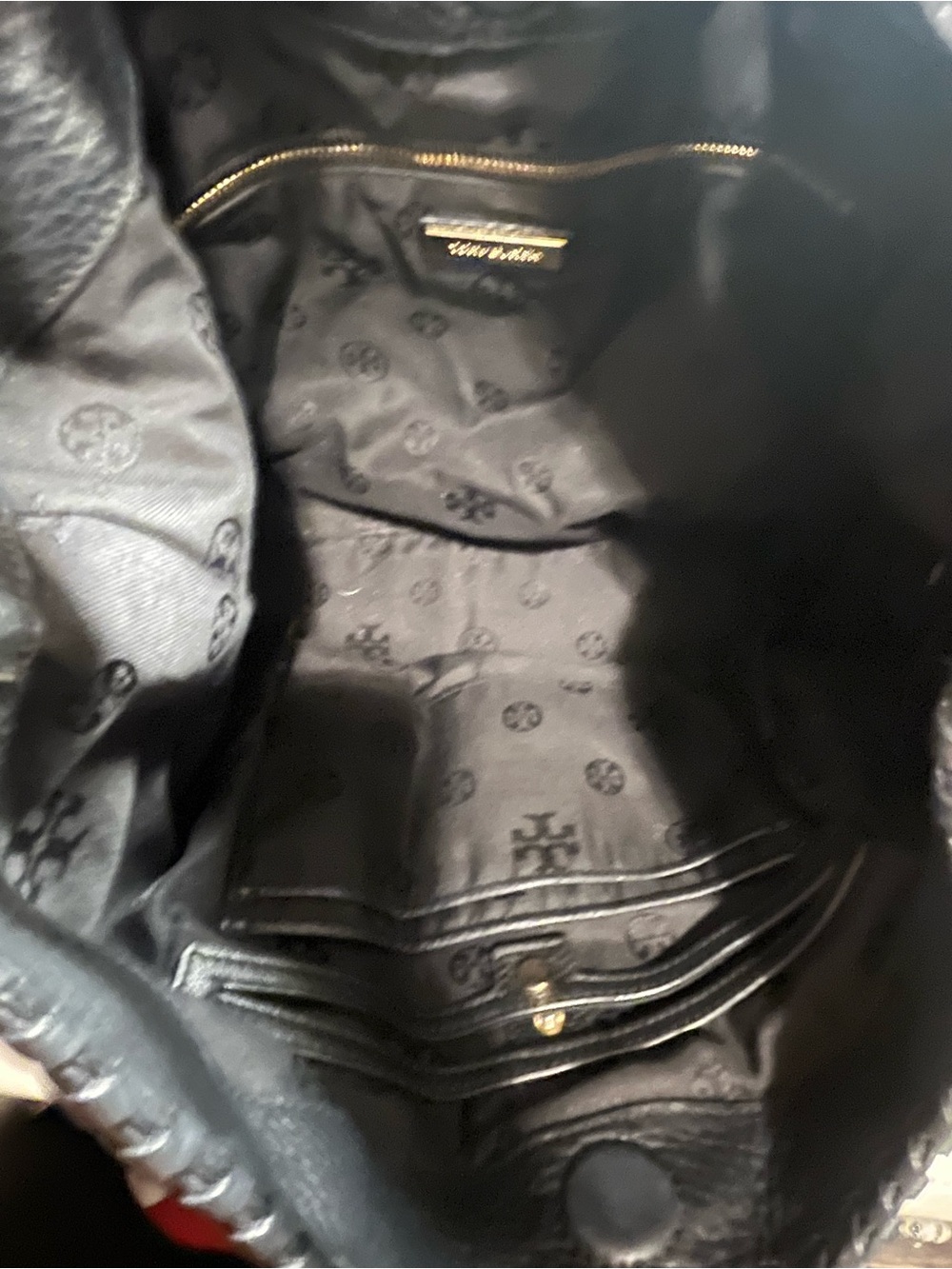 TORY BURCH Marion Whipstitch Hobo Bag Black Pebbled Leather w/ Dust Bag - Picture 14 of 16